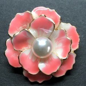 Pink Enamel and Pearl Peony Brooch/Pendant